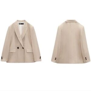 ZARA Linen Crossover Blazer Light‎ Camel |3420/710/743/s